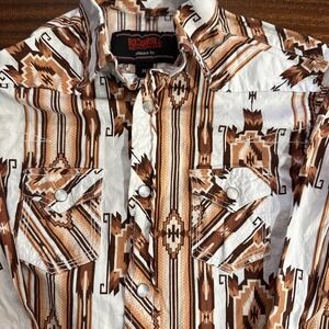 Rock and Roll Denim Western Shirt BOY 7-8 M Pearl Snaps Aztec Cowboy Bull Rodeo